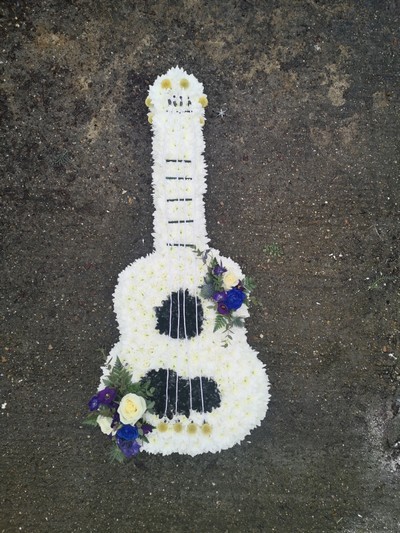 2D classic guitar funeral flowers tribute by Croydon Blooms