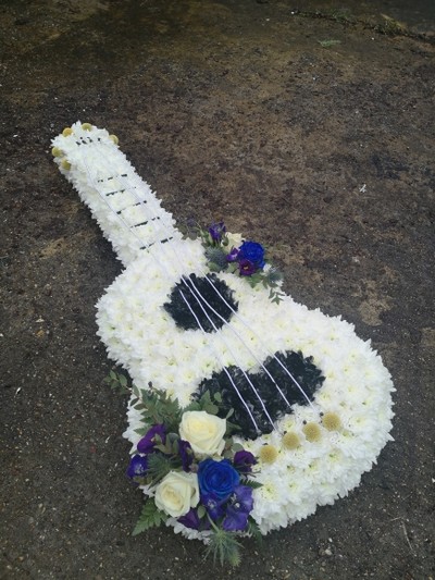 2D classic guitar funeral flowers tribute by Croydon Blooms