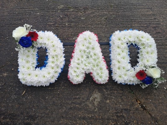 Union Jack Flag funeral letters made by florist in Croydon