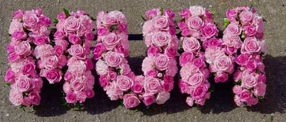 full look luxurious roses and carnations funeral  letters by florist in Croydon, Surrey.