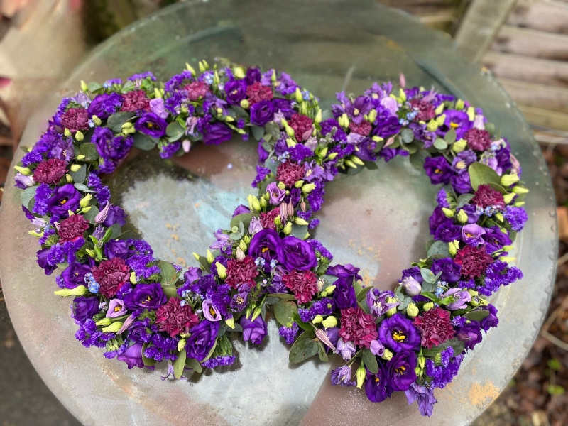 funeral mixed flowers double open heart, by Croydon Blooms florist