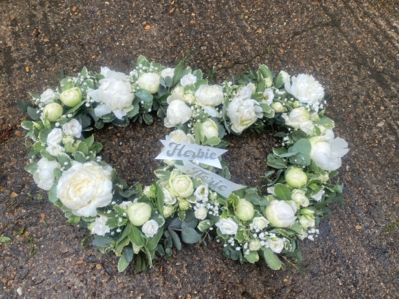 funeral mixed flowers double open heart, by Croydon Blooms florist