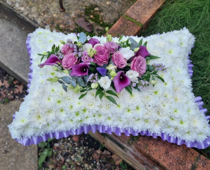 based funeral pillow 2D handmade by local florist in Croydon, Surrey