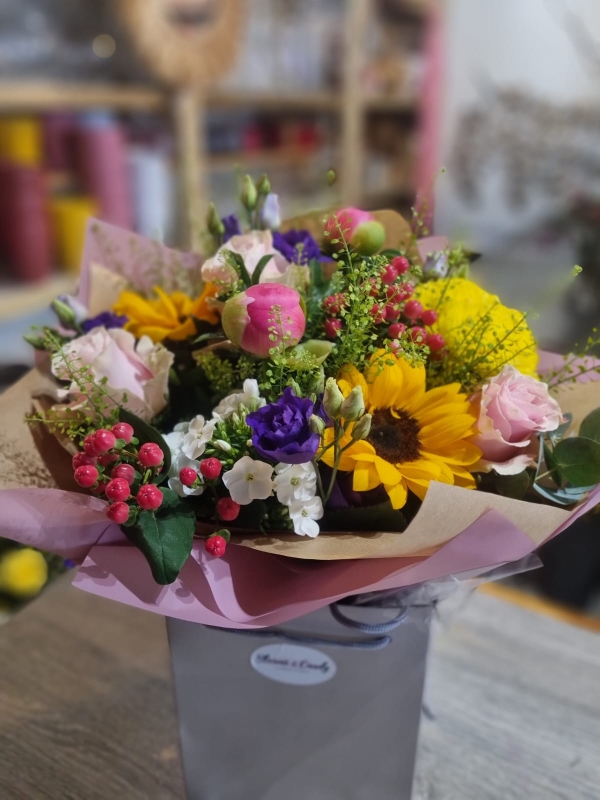mixed bouquet of flowers to include lovely Peonies made by florist in Croydon for same day delivery in Croydon, Bromley, Beckenham, West Wickham, Shirley, New Addington