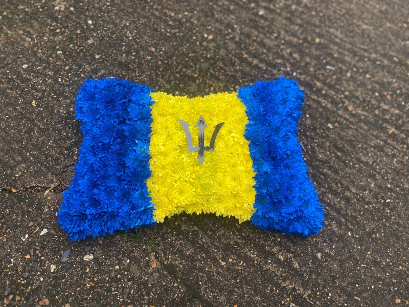 Jamaican flag funeral cushion made by florist in Croydon