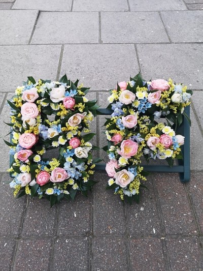 mixed pastels funeral letters made by leading funeral florist in Croydon