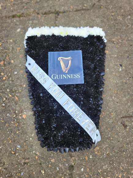 Beer Pint glass funeral tribute, one size approx 3ft long By Croydon Blooms