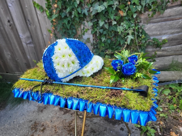 Custom made design of jockey on mossed pillow, size of pillow is 21 inches. Colours can be personalised.