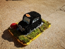 one size, details can be personalised. Any vehicle like Van, truck or coach can be done same way. By Croydon Blooms florist