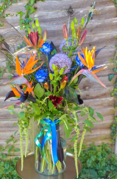 Tropical flowers arrangement with Bird of Paradise made by florist in Croydon 