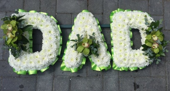 Chrysanthemums massed funeral letters MUM DAD NAN GRAN GRANDDAUGHTER GRANDMA GRANDPA GRANDAD WIFE HUSBAND BROTHER COUSIN NEPHEW SON 
