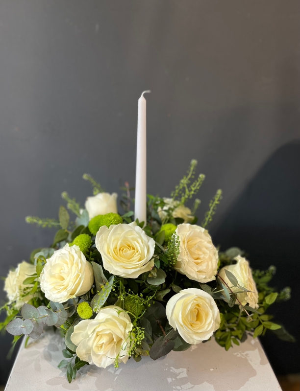 Candle centerpiece for Easter table made by florist in Croydon 