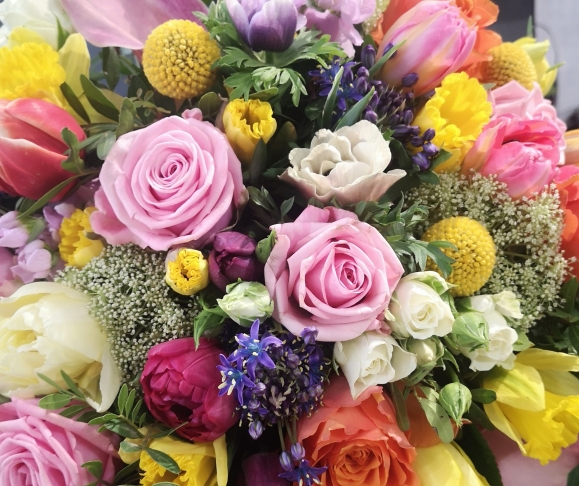 Bright bouquet of fresh flowers handmade by independent florist in East Croydon, Surrey available for same day delivery service in CR