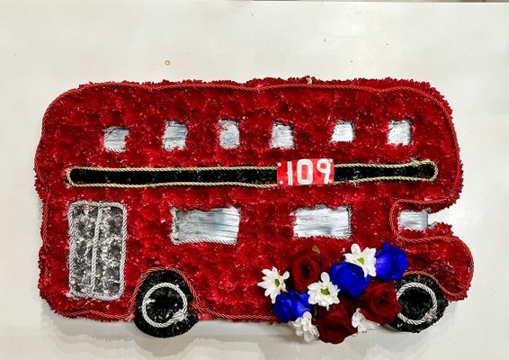London bus funeral flowers made by florist in Croydon, Surrey, UK