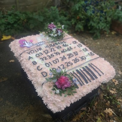 Bespoke funeral tribute ‘national lottery’ made by florist in Croydon for free delivery in all BR CR SE25 TN16 SE6 SE3 SE12 postcodes 