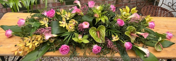 Orchid and Anthurium Coffin Spray