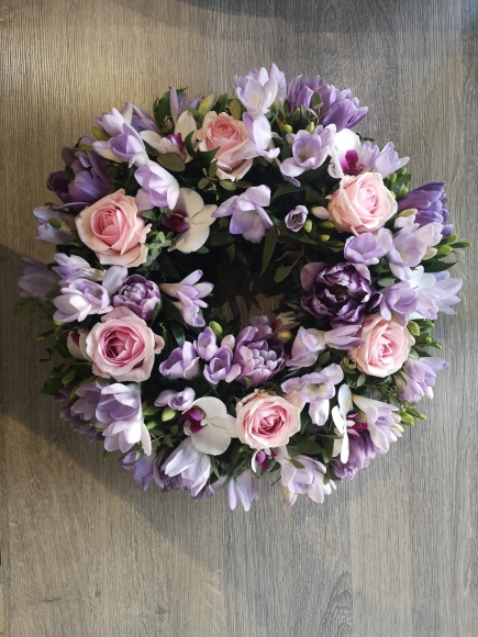 Rose and Orchid Funeral Wreath