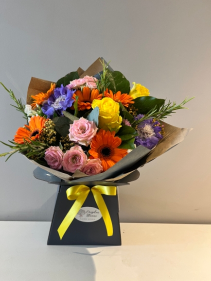 flowers vibrant gift flower box made by florist in Croydon, Surrey, UK for delivery in CR