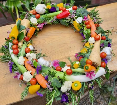 veggy funeral wreath by florist in Croydon