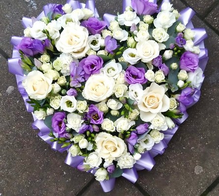 Stunning, soft stems mix of white, lilac and purple flowers to include lisanthus, freesias, roses., by Croydon Blooms Florist