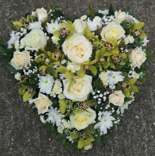 mixed whites and greens funeral heart tribute for delivery in Croydon