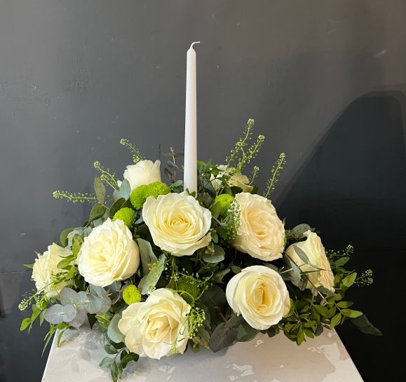 Candle centerpiece for Easter table made by florist in Croydon 