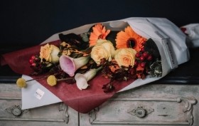 flowers wrap of seasonal flowers wrapped in eco paper by local florist in Croydon