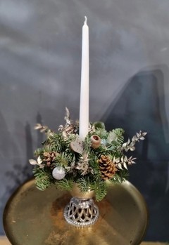 Tall candle centerpiece made in silver glitter chalice for an elegant table display. This arrangement is around 50cm tall made by florist in Croydon, Surrey, UK