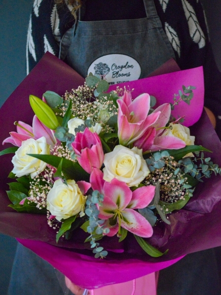 Classic Lilies and Roses bouquet handmade by florist in Croydon for same day delivery in CR
